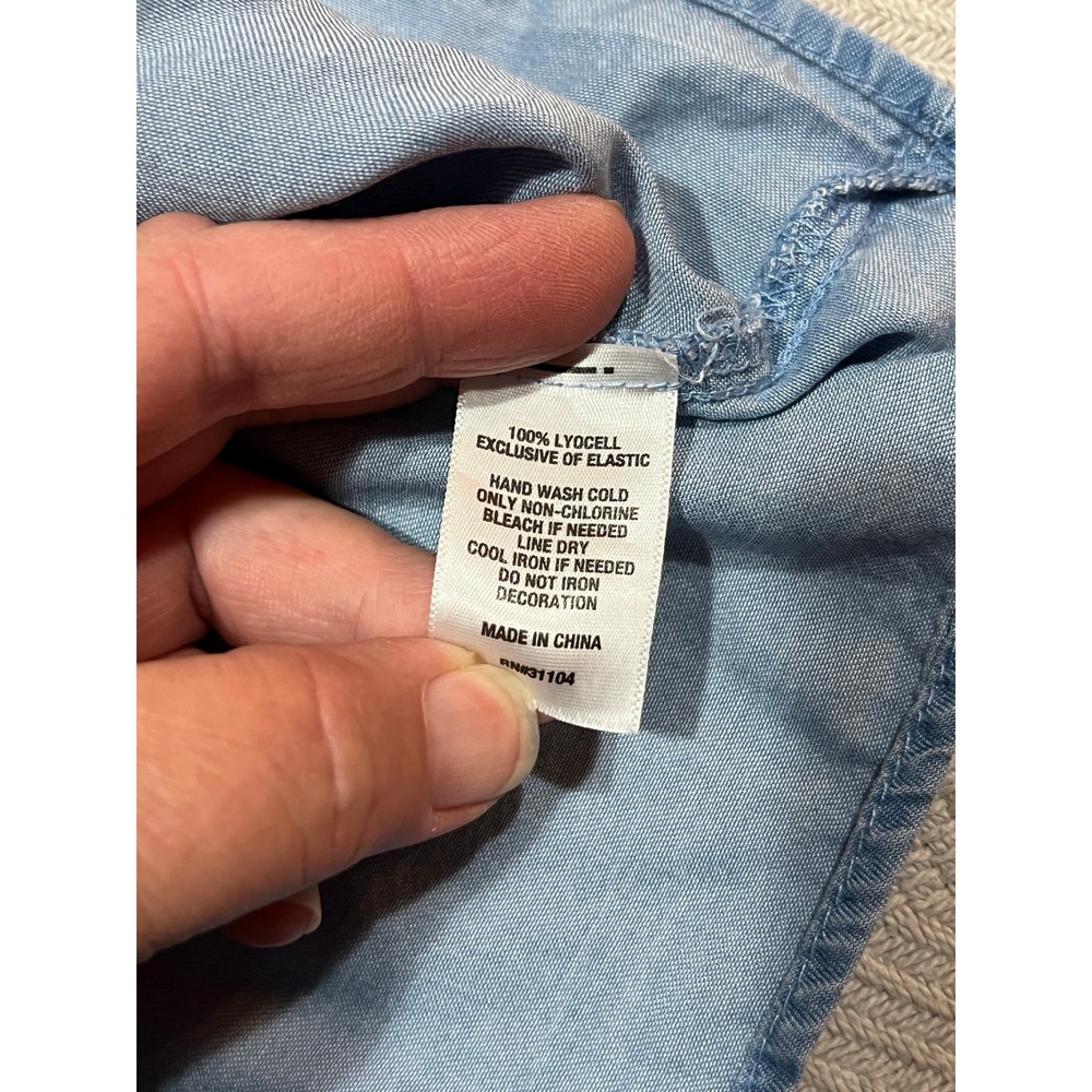 Wonderly Women's XL Blue Denim Tunic Ruffle Smocked Boho Peasant 3/4 Sleeve - Picture 6 of 6
